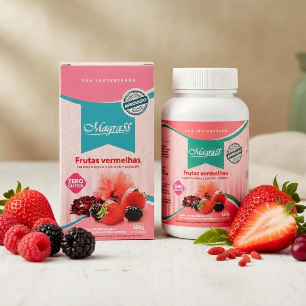 Chá Instantâneo Sabor Frutas Vermelhas com Hibiscus Cranberry e Fibras FS Control Magrass (150g)
