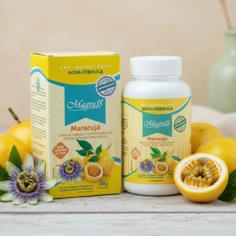 Chá Instantâneo Sabor Maracujá com Relax Complex e Fibras FS Control Magrass (150g)