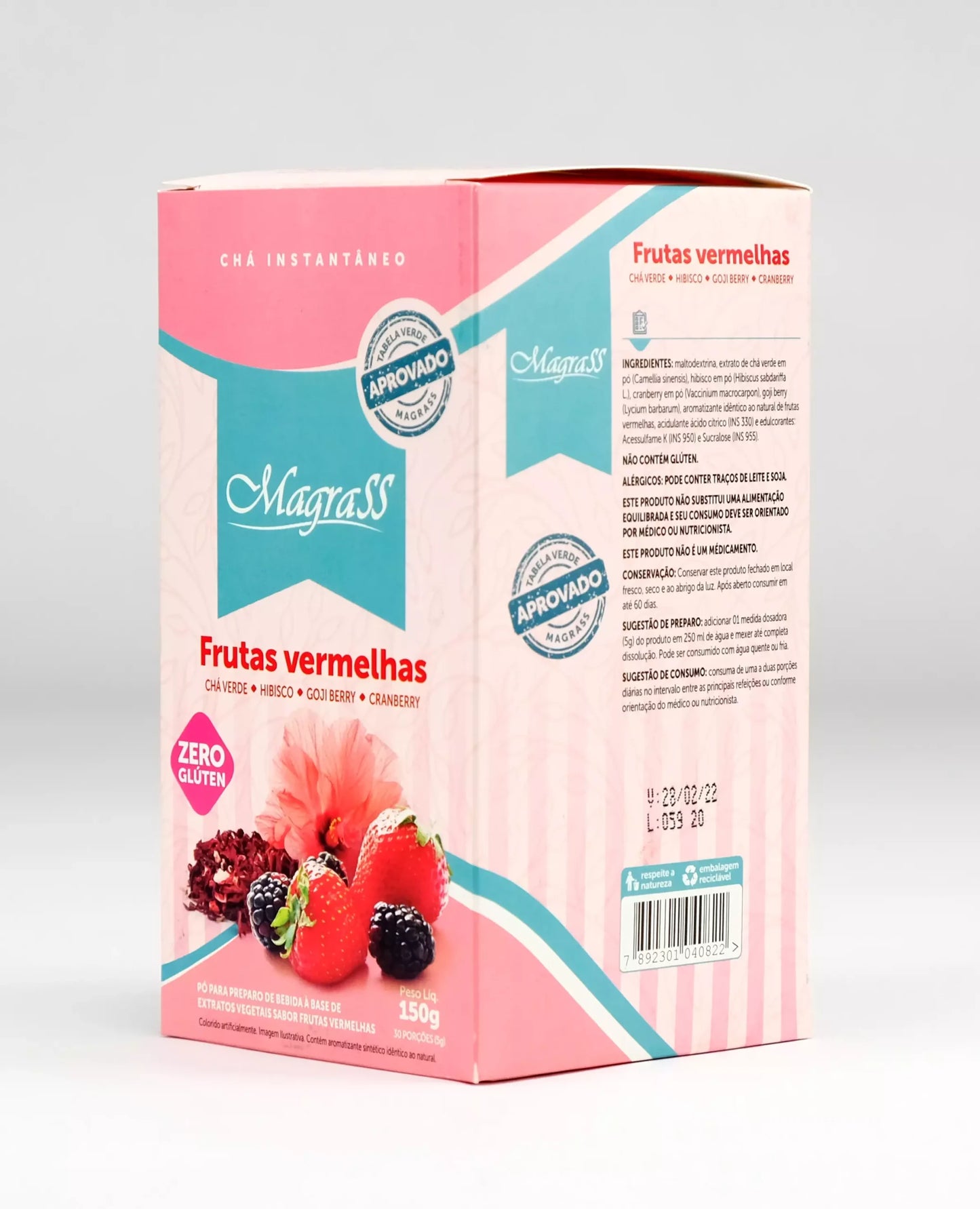 Chá Instantâneo Sabor Frutas Vermelhas com Hibiscus Cranberry e Fibras FS Control Magrass (150g)