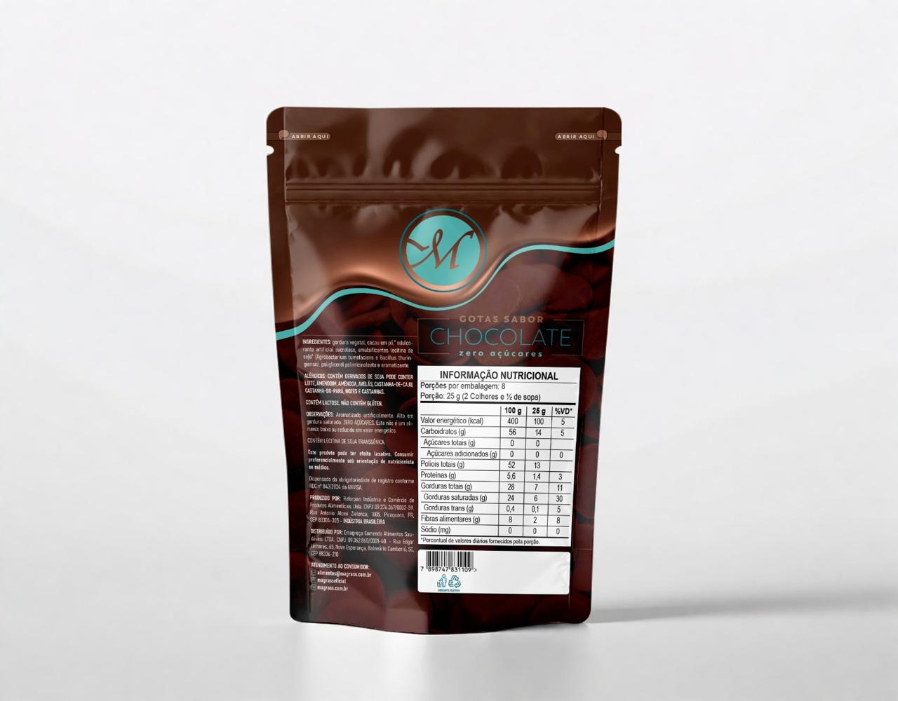 Gotas Sabor Chocolate Zero Açúcar Magrass (200g)